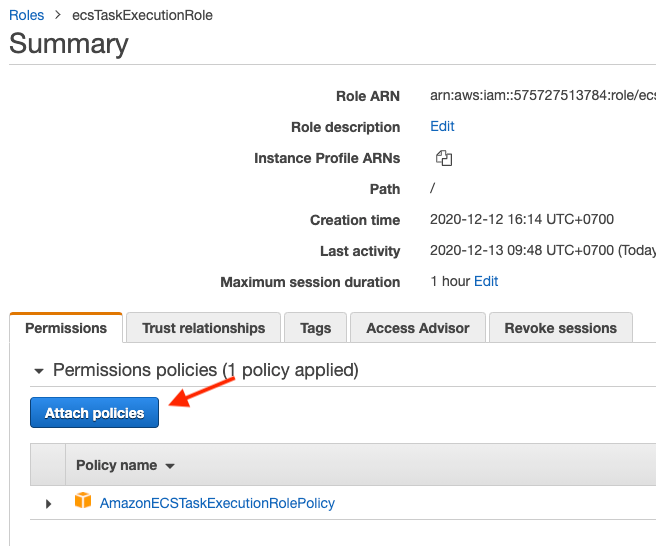 Attach policies