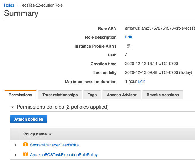 ecsTaskExecutionRole view