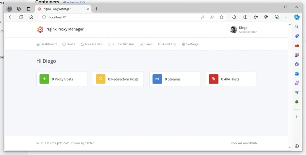 Dashboard in Nginx Proxy Manager