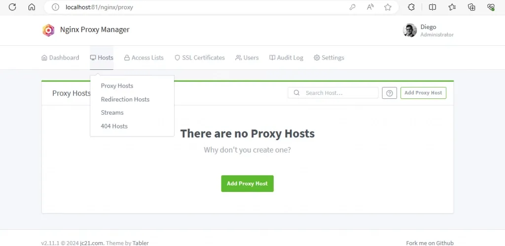 Hosts in Nginx proxy manager