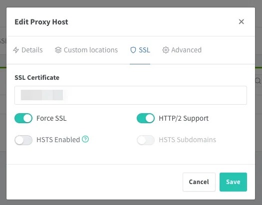 Add SSL to Proxy Host