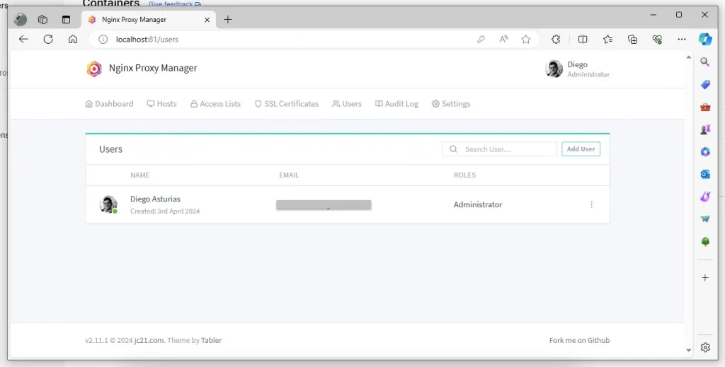 Users in Nginx proxy manager